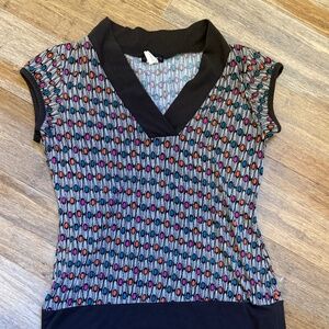 Fun polka dot shirt- orange, teal, pink and brown